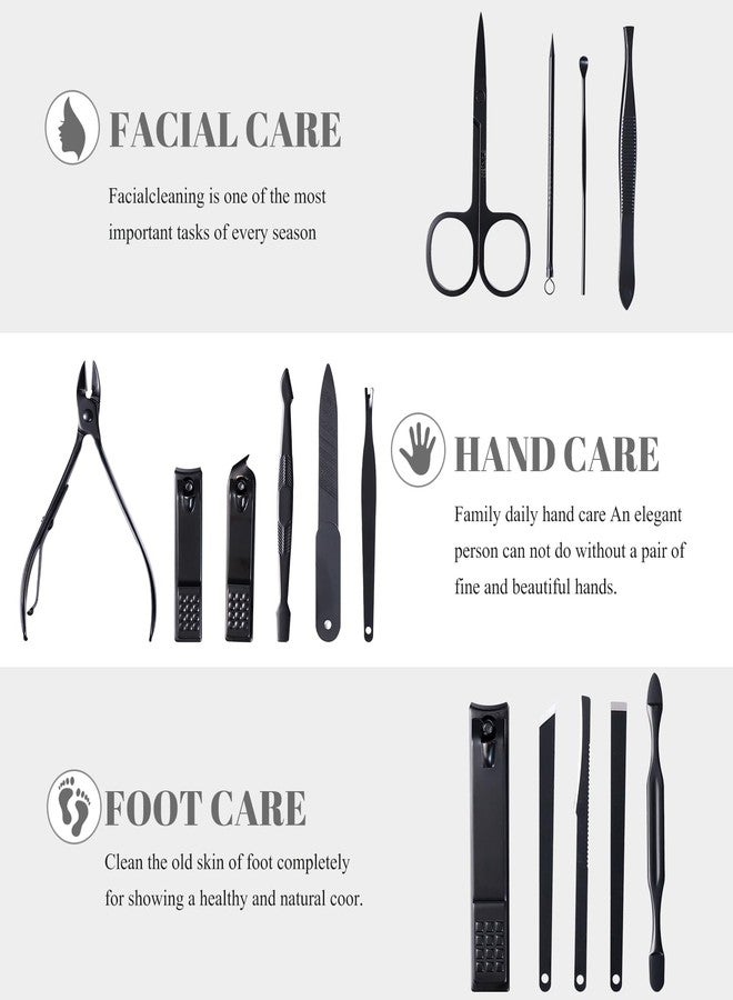 QLNE Nail Clippers Sets High Precisio Stainless Steel Nail Cutter Pedicure Kit Nail File Sharp Nail Scissors and Clipper Manicure Kit Fingernails & Toenails with Portable Stylish case (Black) - Image 2